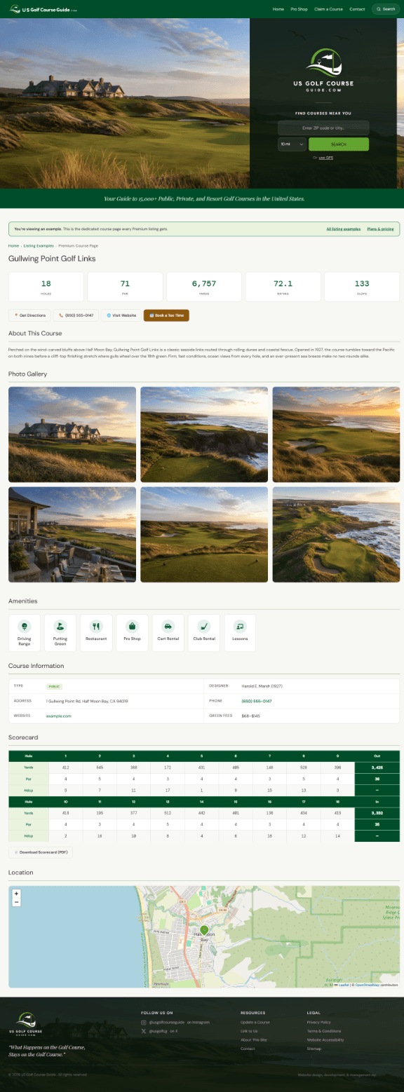 USGolfCourseGuide.com website designed by InfoStar Productions LLC.
